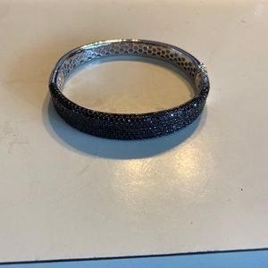 Black Spinel Pave Sterling Silver Bangle